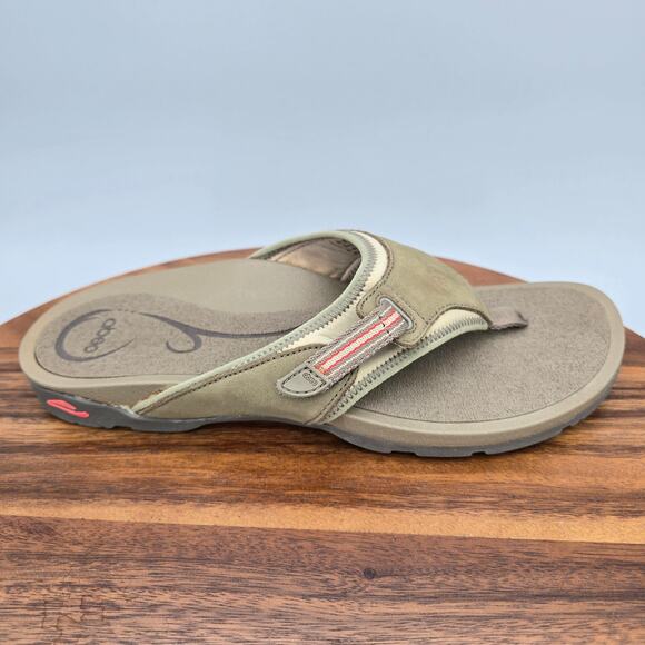 Abeo Sandals Womens 9 Brown Leather Alanza Slip On Strap Comfort Thong Slides - Picture 1 of 7